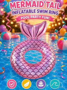 1pc Inflatable Mermaid Tail Swim Ring, Suitable For Swimming Pool, Beach, Theme Party, Inflatable Floating Device, Auxiliary Tool, Pool Raft, Water Rest Seat, Air Pump Sold Separately - Multicolor - View 9
