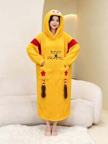 Cute Star Pattern Loungewear, Suitable For Christmas, Halloween Or Girls' Party. Coral Fleece Bathrobe, Women's Winter Wear, 2026 Warm Loungewear, Suitable For Winter, Bedroom And Home Leisure, Unisex. - Multicolor - View 1