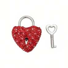 Khóa ổ khóa mini hình trái tim đính đá rhinestone sáng bóng kèm chìa khóa cho tủ ký túc xá, hành lý, sổ tay, dành cho nữ - Nhiều màu - Xem 13