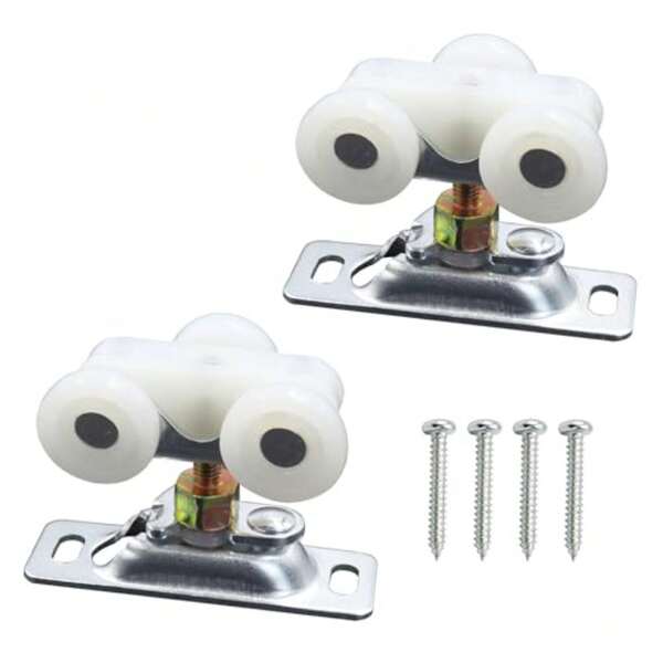 Ensemble de rouleaux de porte de poche, pièces de quincaillerie de porte coulissante RV 0,7'' Roue de rouleau de placard RV de remplacement avec support supérieur, rouleaux de porte coulissante avec vis de montage pour passage, placard