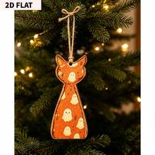 2D Flat, 5pcs Cat-Shaped Wooden Tags With Hanging Rope. Five Different Vintage Halloween Patterns, Perfect Holiday Gift To Create A Vintage And Cozy Halloween Atmosphere. - 5 Items - View 9