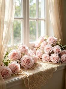 10 Artificial Rose Flower Heads, Made Of Cotton Roses. Suitable For DIY Handmade Floral Arrangements. Home Decor Photography Props. Realistic And Durable Artificial Flower Decorations, Suitable For All Seasons - Perfect For Outdoor, Living Room, Family Gatherings, Etc., Multi-Functional Floral Decor | Exquisite Petal Design | Durable Artificial Flowers, Floral Decorations, Flower Arrangement - Baby Pink - View 5