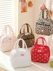 1pc Polka Dot & Bow Print Soft Fluffy Insulated Lunch Bag, Large Capacity Multi-Pocket Portable Bento Bag, Commute School Picnic Thermal Handbag - Multicolor - View 3