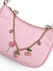 Strawberry Cherry Lollipop Handbag Pendant Chain Gold Keyring Accessory - Pink - View 6