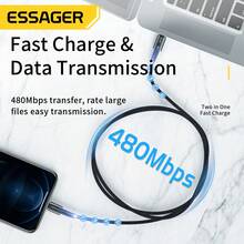 ESSAGER Cable de datos USB-C a iOS de 20W/27W, carga rápida con pantalla digital de potencia, adecuado para transferencia de datos de teléfono, velocidad máxima de hasta 480Mbps - Negro - Ver 4