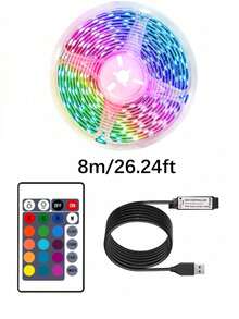 1 Set 3ft, 6ft, 9ft, 16ft, 32ft, 50ft, 65ft [2pcs 10m], 100ft [2pcs 15m] LED Light Strip, RGB LED USB Tape Light, Adjustable Brightness, With 24-Key Remote Control, Suitable For Home Decor, Bedroom, Hallway, Birthday Party, Bar, Christmas And Other Occasions - Multicolor - View 21