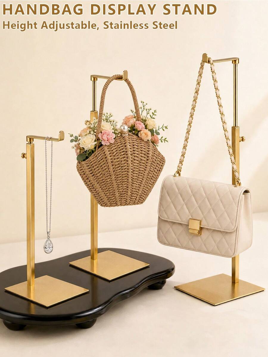 1/2/3pcs Stainless Steel Anti-Rust Adjustable Height Bag Hanger, Multi-Function Storage Rack For Bags, Jewelry, Necklaces, Space-Saving For Closet, Vanity, Boutique, Durable For Home & Commercial Use - 7-head Bending Of Round Inner Rod - View 1