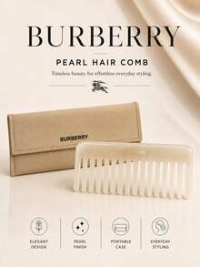 Burberry Pearl Wide-Tooth Comb 13*5cm, Pearl Luster Finish, Includes Storage Pouch, Smooth Hair Care, Portable For Daily Styling And Travel. - Champagne - View 2