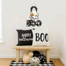 2pcs Halloween Wooden Sign Set, Boo Wall Sign With Hat, Ghost Wooden Sign With Pumpkin, Bat Spider Wooden Decor, Horror Theme Party Wall Decoration, Suitable For Home Office Yard Farmhouse Porch Decoration - Multicolor - View 5