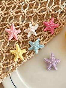 10pcs Macaron Color 3D Starfish Hair Clips, Summer Beach Vacation Side Hair Clips, Sweet Dopamine Bangs Clips For Girls, Versatile Hair Accessories - Multicolor - View 8