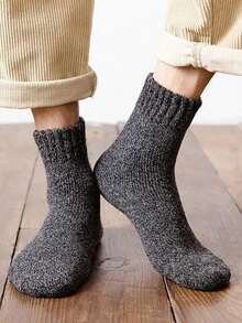 4 Pairs Random Color Fleece Socks, Soft Mid-Calf Socks, Unisex, Suitable For Winter Sports - Multicolor - View 2