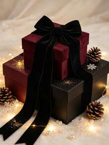 Flocked Ribbon Christmas Ribbon Suitable For Christmas Tree Decoration, Christmas Sleigh Decoration, Christmas Dinner Decoration, Christmas Window Display Decoration, Flocked Satin Ribbon Bow 3/8 Inch X 10 Yards (Multiple Sizes Available) With Paper Spool Easy To Store - Black, Size 10 - View 3