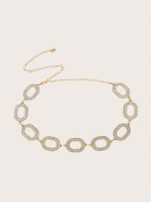 1pc Western Belt Vintage Women's Carved Buckle Black Textured Metal Waist Chain For Western Style Jeans - Gold - View 2