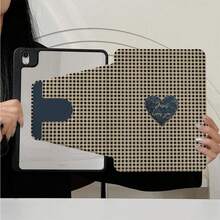 1 buah Casing Pelindung Tablet Motif Kotak-kotak Beige dengan Hati Gelap, Dapat Diputar 360°, Dilengkapi Slot Pena, Penutup Penyangga Magnetik Multi-Sudut, Mendukung Fungsi Tidur/Bangun Otomatis, Kompatibel dengan iPad PRO/AIR, Pad 5/6/7, Pad, MatePad, Pad, Honor Pad, Pad - MultiWarna - View 1