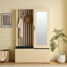 Hall Tree With Mirror And Bench - Modern Entryway Furniture Set With Coat Rack, Shoe Storage, 4 Hooks, And Padded Bench. [OLD ITEM CODE: GL38123N] - Wood + MDF - View 7