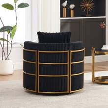360° Sillón giratorio de ocio de pana, juego de 2, con reposabrazos acolchados con espuma de alta densidad, espacio de almacenamiento debajo del asiento; adecuado para dormitorio y sala de estar (pana gris) - Negro + Pana + 1 Asiento - Ver 8