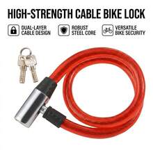 Red Portable Steel Cable Bike Lock High Carbon Wire Chain Bicycle Accessory Wear Resistant Coating Outdoor Cycling Camping - Red - View 2