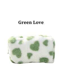 Customized Embroidered Name Plush Makeup Bag, Cute Heart Print Fluffy Cosmetic Bag, Portable Zipper Toiletry Organizer Pouch, Personalized Gift For Women Girls Travel Use - Multicolor - View 10