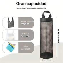 Un sac de rangement suspendu en filet, un sac de rangement en plastique pliable et respirant, un sac de courses pour la cuisine, adapté au rangement dans la cuisine, la salle à manger et lors des barbecues à domicile. - Noir - Voir 2