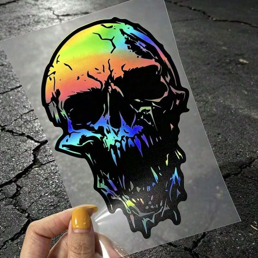 Laser Reflective Broken Skull Exterior Car Sticker Waterproof Scratch Cover Vinyl Decal DIY Cool Personalized Decoration For Car Truck Van SUV Motorcycle Body Exterior - A - View 1