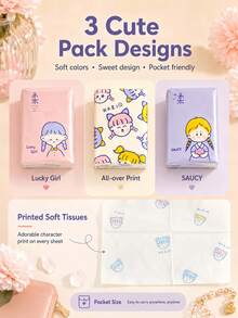 18 Packs/9 Packs Printed Soft Tissues, Cute Cartoon Pocket Tissues, Mini Portable Facial Tissues, Suitable For Travel, School, Office And Daily Use (Random Color Selection) - New C - View 6