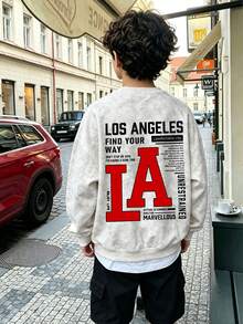 Streetwear Boys Crewneck Sweatshirt, Los Angeles LA Back Print Casual Fall Winter Top. - White - View 7