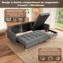 212x130x86cm Grey Chaiselongue Sofa In Fabric For Living Room Relaxation - 灰色 3 人座 - 查看 8