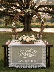 Personalized Tulle Table Runner With Lace Trim, Custom Wedding Ceremony BannerCustom Wedding Table Decor, Bridal Table Runner With Names And Date, Rustic Lace Wedding Table Runner - Multicolor - View 7