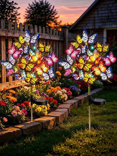 Solar LED Butterfly Garden Lights, Multi-Head Realistic Butterfly Decorative Lights With Warm And Colorful Lighting, IP65 Waterproof, Yard Landscape Atmosphere Lights, Suitable For Yard, Patio, Pathway, Walkway Decoration, Halloween, Christmas, Holiday Party Gifts
