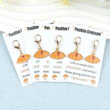 5pcs Cute Mini Croissant Keychain, Fashion Creative Keychain, Vintage Adorable Car Keychain, Backpack Charm, Couple Bag Pendant And Birthday/Holiday Party Gift - Multicolor - View 2