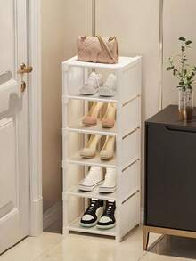 1pc 8-Tier Vertical Narrow Shoe Rack Organizer, Plastic Free Standing Shoe Storage Shelf With Baffle For Entryway Closet Bedroom - Multicolor - View 14