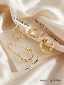 4pcs Shiny Exquisite Cubic Zirconia Chain Ear Clips Set, Multi-Layer Stackable Earrings Suitable For Women's Daily, Date, Party Wear (4pcs, Not 4 Pairs) - Yellow Gold - View 2