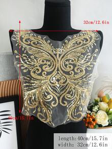 New Handmade Embroidered Lace Applique With Sequins And Beads 3D Floral Decor For Wedding Dress, Size: 40cm Length X 32cm Width - Gold - View 21