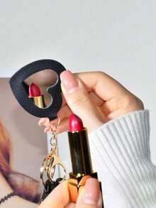 1 Set Luxury Rhinestone Phone Lanyard Anti-Loss Rope, Women's Fashion Full Rhinestone Necklace Chain, High-End Anti-Drop Phone Case Crossbody Chain, Sparkling Rhinestone Pendant, Solid Color Minimalist Lipstick Storage Bag, Portable Lip Balm Bag, Cute Mini Heart-Shaped Makeup Mirror Keychain Pendant For Girls - Black Long Strap Crossbody Bag + Lip Balm Makeup Mirror - View 7