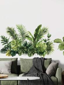 2pcs/Set Tropical Green Monstera Leaf Wall Decal Stickers, Removable Room Decor For Bedroom, Living Room, Entryway - 2pcs - View 2