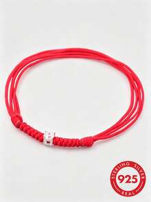 HuooNew 1pc Minimalist 925 Sterling Silver Braided Red String Adjustable Bracelet, Suitable For Daily Wear - Red - View 1