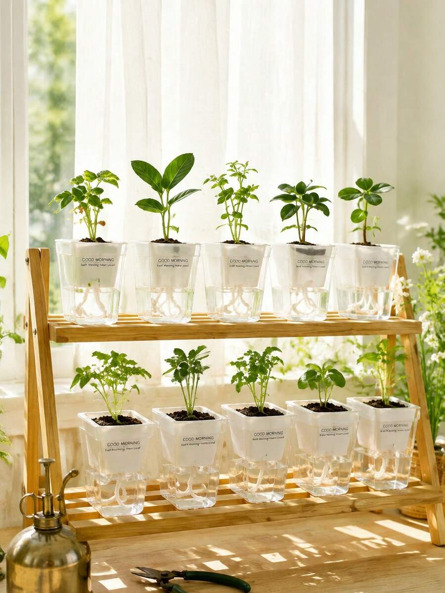 1/2/4/5pcs Small Hydroponic Self-Watering Pots, Transparent Self-Watering Plant Pots, Suitable For Indoor Plants, Semi-Hydroponic Pots, Transparent Plastic Pots, Suitable For Cuttings, Seedlings And African Violets - Multi-color - View 1