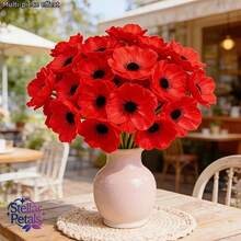 12pcs Spring Outdoor Decor Artificial Flowers, Exquisite Vibrant Poppy Flowers, Easy To Arrange Low Maintenance, Fade-Resistant Long-Lasting, All-Season Outdoor Artificial Flowers, Garden Atmosphere Decoration - Poppy - View 4