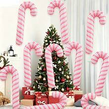10pcs/5pcs/2pcs Large 32 Inch Pink & White Striped Candy Cane Foil Balloons, Christmas New Year Outdoor Party Atmosphere Decoration, Photo Props For Girls - Multicolor - View 5