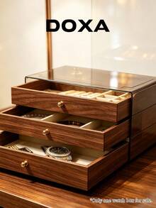 DOXA 紋理三層抽屜式手錶收納盒 中性多層收納盒 適合收藏與送禮 空盒 - 棕色 - 查看 4
