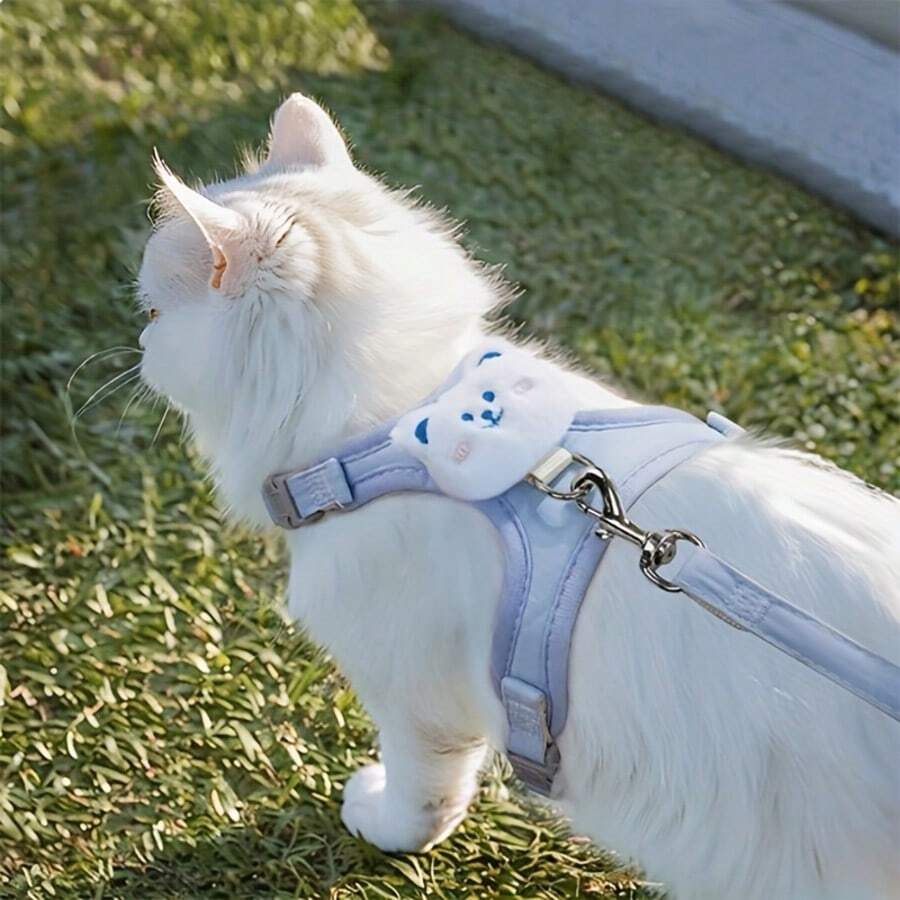 1pc Cute Plush Bear & Rabbit Decor Pet Harness And Leash Set, Adjustable Soft Breathable Vest Harness For Kittens And Puppies, Anti-Escape Walking Leash For Small Dogs And Cats - Multicolor - View 1