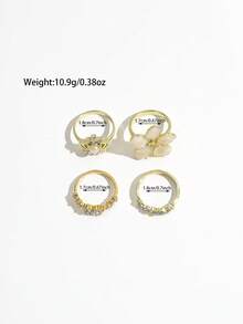 Juego de 4 anillos para mujer estilo INS con corona de perlas falsas, flores y strass, con flor 3D de esmalte francés - Dorado - Ver 6