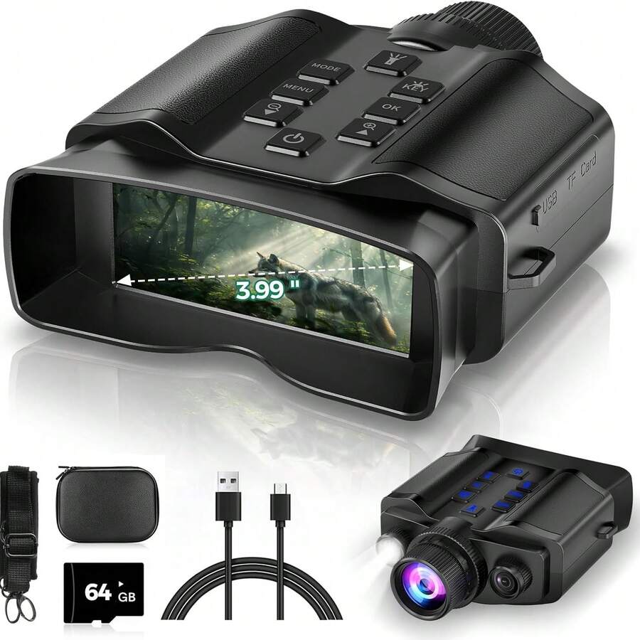 4K Night Vision Goggles For Adults, 3.99" HD Screen, Rechargeable Night Vision Binoculars With 64GB TF Card For Hunting Camping Surveillance - C - View 1