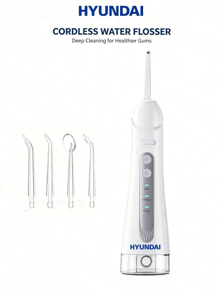 HYUNDAI 3 Modes Portable Wireless Water Flosser, 300ml Rechargeable Travel Water Flosser, IPX7 Waterproof, Electric Water Flosser, Effectively Cleans Teeth - White - View 1
