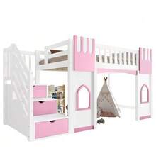 90 X 200 Cm Loft Bed With Storage Stairs And Window, White+Pink - White - View 5