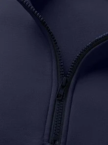 Men's Navy Blue Half-Zip Stand Collar Sweatshirt, Autumn/Winter, Small Horse Logo Embroidery On Chest, Relaxed Drop Shoulder, Commuter Casual Pullover - Navy Blue - View 7
