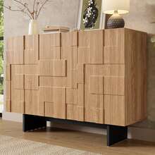 Modern Sideboard, Black Natural Wood With Adjustable Shelves - 黑與自然 - 查看 6