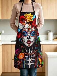 4pcs Day Of The Dead Kitchen Apron, Sugar Skull Woman Floral Marigold Rose Print Adjustable Cooking Apron For Mexican Holiday Halloween Party Decor - Multicolor - View 15
