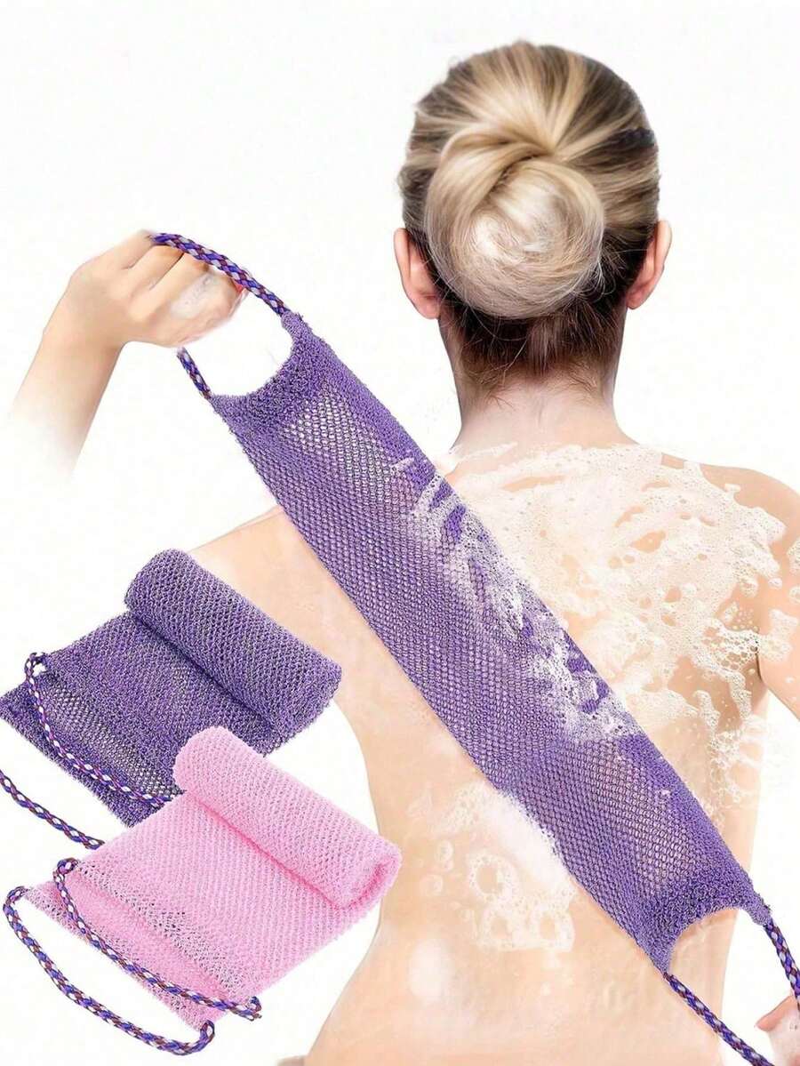 Frosted Bath Towel, Dual-Sided Design For Gentle/Coarse Exfoliation, Effective Body Scrubbing, Shower Back Brush, Premium Mesh Material, Convenient Tie Design, Loofah Bath Towel, Body Sponge, Makes Skin Smooth, Suitable For Daily Use, Perfect Holiday And Christmas Gift For Family And Friends