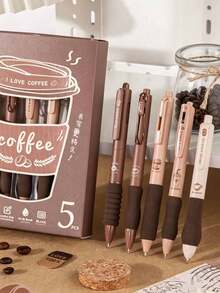 1/5pcs Coffee Style Soft Grip Retractable Neutral Pens, 5 Styles Ballpoint Pens, Highly Attractive Quick-Dry Smooth Writing Pens For Students, Office And School Supplies, Back To School Gift For Friends - Coffee 5 Styles - View 8